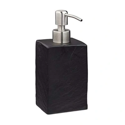 Immagine di Relaxdays Dispenser di Sapone Manuale, 200ml, Portasapone Ricaricabile, Accessorio Bagno &amp; Cucina, Poliresina, Nero, 1 pz