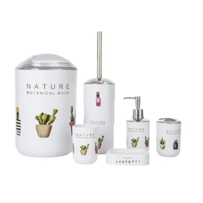 Immagine di GMMH Set di 6 accessori da bagno, con dispenser per sapone, porta saponetta e scopino WC (divertente)