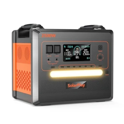 Immagine di SOLARPLAY Centrale Elettrica Portatile, 2500W/2300wh Generatore Solare, Batteria LiFePO4, 12 Connessioni di Uscita, Power Station per Campeggio, Camper, Fuori Rete, Interruzioni, Corrente, Q2402M