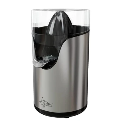 Immagine di SUNTEC spremiagrumi ZIP 8434 design elettrico con colino e contenitore per succo estraibile piccolo estrattore in acciaio inox arance + limoni lime centrifuga elettrica senza BPA