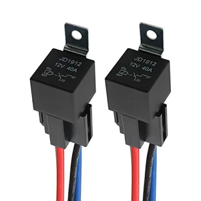 Immagine di QitinDasen 2 Pezzi 4 Pin Auto Relè, 12V 40A SPST Veicolo Relè con Presa di Imbracatura e 14/16 AWG Precablato, per Automobilistico Camion Barca (Nero)