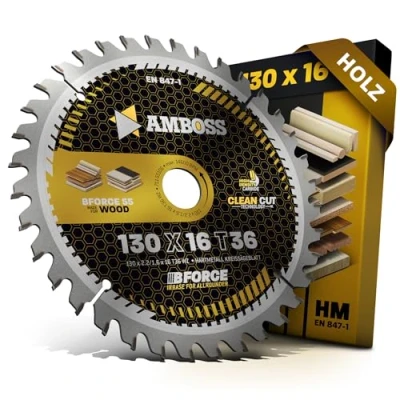 Immagine di Lama per sega circolare HM 130 x 16 Z36 legno taglio fine AMBOSS WERKZEUGE® mm compatibile con Metabo 4340*. 6311. BHK 01*. 2*. KS 3340 S. 40 Max* e SHK 01 ecc.