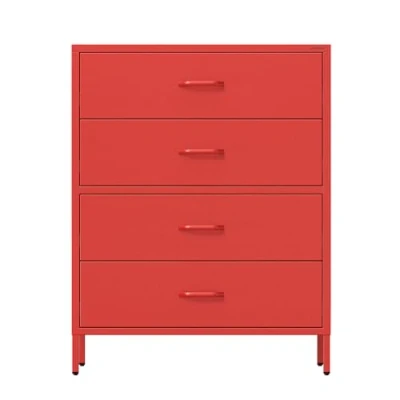 Immagine di Jan Nowak Cassettiera Camera da Letto Moderno 4 Cassetti CARLA Stile Industriale Neonato in Metallo, Settimino Scintillante 80 x 101,5 40 cm Rosso