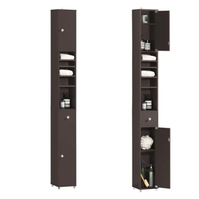 Immagine di SoBuy Armadio Colonna bagno, Mobile bagno alto con 2 Ante e 1 cassetto altezza: 180 cm Marrone BZR34 BR