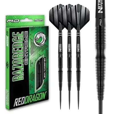 Immagine di RED DRAGON Set di Freccette Professionali in tungsteno Razor Edge Extreme da 23 Grammi con Alette e steli