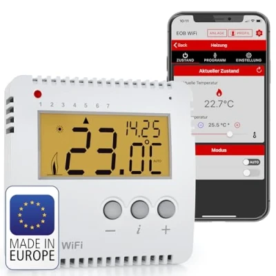 Immagine di ELEKTROBOCK PT14 P WiFi Termostato intelligente WLAN 230 V Controllo riscaldamento tramite app Montaggio A parete 16 Per elettrico Programmi settimanali regolabili, bianco