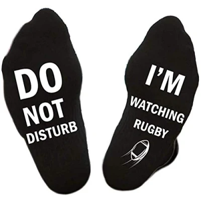 Immagine di SoulQ Calzini a maglia con scritta &quot;Do not disturb,I&#039;m WATCHING RUGBY&quot; Nero L