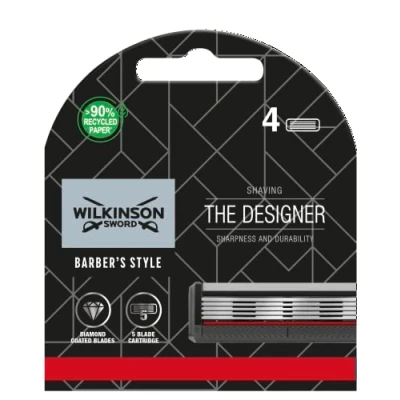 Immagine di Wilkinson Sword Barber&#039;s Style Rasoio The Designer lame di ricarica Confezione con 4