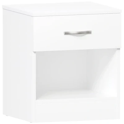 Immagine di Vida Designs Riano Comodino Bianco con 1 Maniglie e Guide in Metallo, Supporto Unico per cassetti Anti Piegatura, mobili Camera da Letto, 47 x 40 36 cm,