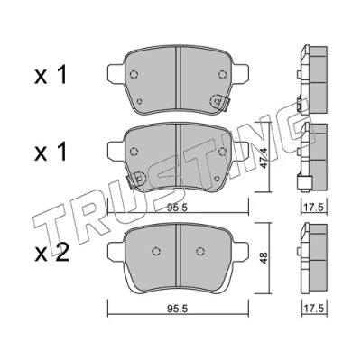 Immagine di TRUSTING 1036.0 Kit pastiglie freno con segnalatore acustico usura FIAT: 500L, Tipo Station Wagon, Hatchback, OPEL: Corsa E Adam