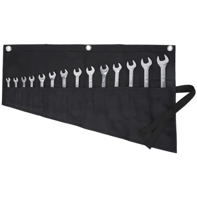 Immagine di Multi Purpose Wrench Roll Robusto rotolo di attrezzi in tela cerata per borse a rotelle con chiavi metriche o SAE e strumenti 14 slot 16OZ Nero