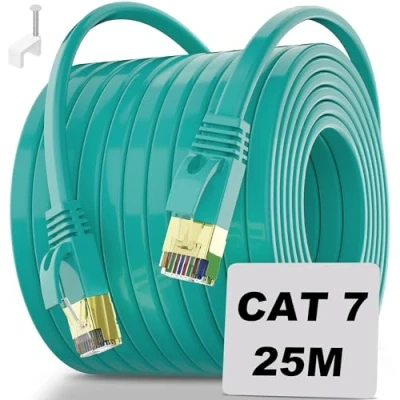 Immagine di Soibke Cavo Ethernet 25 Metri, Alta Velocità di Rete Cat 7 Piatto LAN 25mt, Schermato FTP RJ45 Esterno Wlan 10Gbps, Internet Lungo Filo per Router Modem