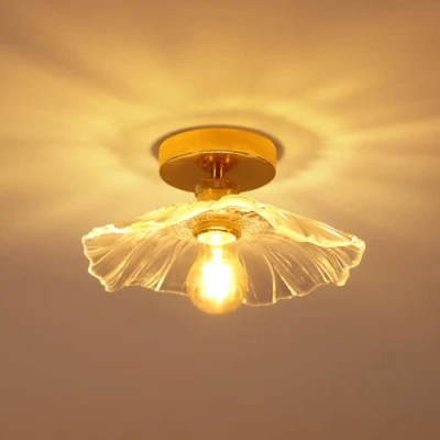 Immagine di Comely Plafoniera per Corridoio, E27 Lampada da Soffitto Forma Di Fiore, Piccola Plafoniere in Vetro Trasparente, Base d&#039;oro,Diametro 28 cm, Lampadina non Inclusa