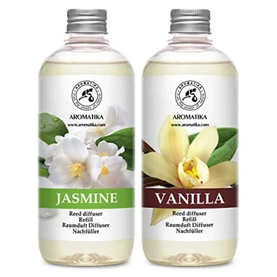 Immagine di Set di Ricarica Diffusore Ambiente Vaniglia e Gelsomino con Olio Essenziale 1L 2 x 500ml Aromi Profumo Deodorante per Ambienti