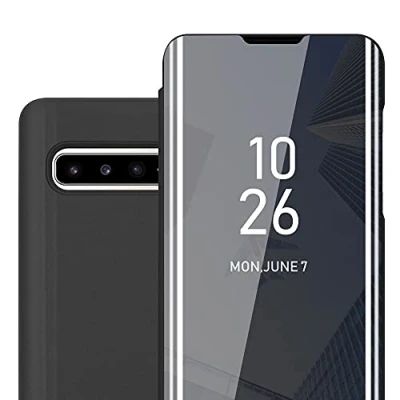 Immagine di Cadorabo Custodia Libro compatibile con Samsung Galaxy S10 5G in TORMALINA NERA Clear View Mirror Ultra Sottile Funzione di Supporto Protezione a 360 Gradi Stile Pieghevole