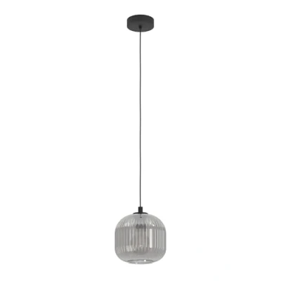Immagine di Eglo lampada a sospensione Mantunalle 1, luce sospensione, illuminazione in metallo nero e vetro fumé trasparente, attacco E27, Ø 20 cm