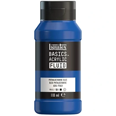 Immagine di LIQUITEX 8870398 Basics Fluid, pitura acrilica Di consistenza fluida, asciugatura rapida, resistente alla luce, impermeabile, a base d&#039;acqua, flacone da 118 ml, Blu Ftalocianina
