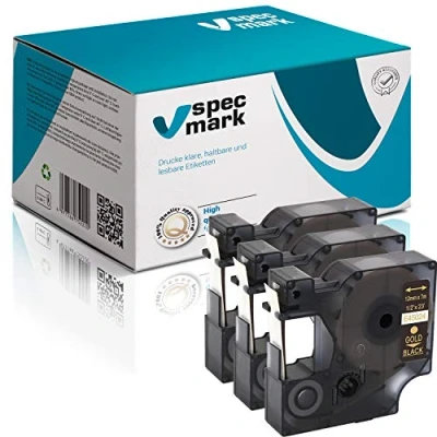 Immagine di Specmark compatibile con DYMO D1 12 mm 1/2/3/4/5/10/20 St. tutti i colori per stampanti LM Label Manager LP Point LW Writer DUO 2 Stücke Nastro stampa nero/oro.