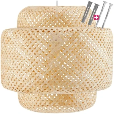 Immagine di TecTake® Lampada da Soffitto con Paralume in Bambù Intrecciato, Plafoniera Grande per Salotto o Camera, Stile Boho Chic, Telaio Robusto Acciaio, Cavo Regolabile Marrone