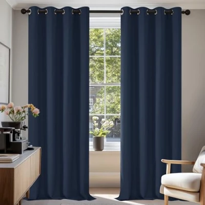 Immagine di Deconovo tende oscuranti termiche, anti freddo, dal design moderno con occhielli, per camera da letto di ragazze, 132 x 183 cm (larghezza altezza), set 2 pezzi, colore blu marino