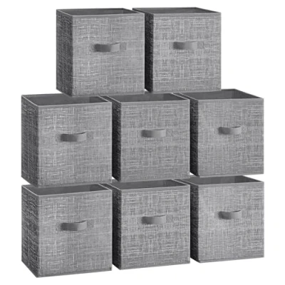 Immagine di SONGMICS Scatole Portaoggetti, Set di 8 Contenitori da 28 cm in Tessuto Non Tessuto, con Doppie Maniglie, Organizzatori a Cubo, per Scaffale, Pieghevoli, Abiti, Grigio Giunco ROB826G01