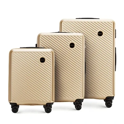 Immagine di WITTCHEN Valigia da viaggio Bagaglio a mano cabina rigida in ABS con 4 ruote girevoli Serratura combinazione Maniglia telescopica Circle Line Set di 3 valigie D&#039;oro