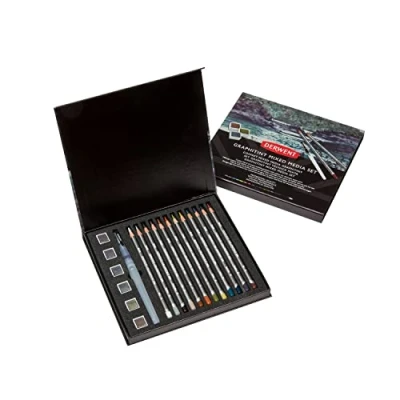 Immagine di Derwent Graphitint Set da 19 Accessori in Confezione Regalo, 12 x Matite Colorate Idrosolubili con Anima 4 mm, 6 Tempere e 1 Waterbrush, Adatto per Disegni Schizzi