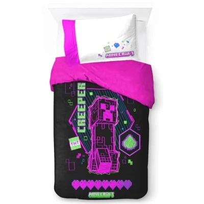 Immagine di Jay Franco Set Copripiumino Singolo Minecraft Neon Creeper 100% Cotone Biancheria da Letto Include Federa per Cuscino 50 x 70 cm