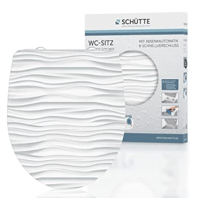 Immagine di Schütte 82584 Sedile WC in Duroplast High Gloss, Bianco, con abbassamento Automatico e Chiusura Rapida, Motivo, White Wave