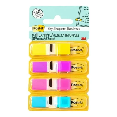 Immagine di Post it Index Small Flags, Confezione da 4 Dispensers, 35 Segnapagina, 11.9 mm x 43.2 mm, Colori assortiti, per Contrassegnare, Evidenziare o Codificare a le Informazioni Importanti
