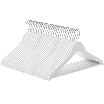 Immagine di SONGMICS Grucce Legno, 30 Pezzi, Appendiabiti con Scanalature su Spalle, Barra Portapantaloni Antiscivolo e Gancio Girevole a 360, per Completi Camicie Cappotti, Bianco CRW031WT