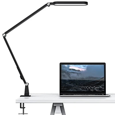 Immagine di JKSWT Lampada da scrivania a LED, con per la cura degli occhi morsetto, 72 5 modalità colore, livelli di luminosità, funzione memoria e controllo touch
