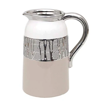 Immagine di Dekohelden24 213134 Vaso decorativo moderno in ceramica, colore: cappuccino, argento/bianco, dimensioni: 16,5 x 12,5 20,5 cm