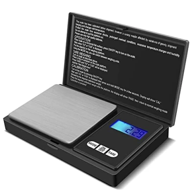Immagine di Bilancia digitale portatile, display LCD retoiluminata, scala tascabile di precisione con funzione tara, piattaforma in acciaio inox