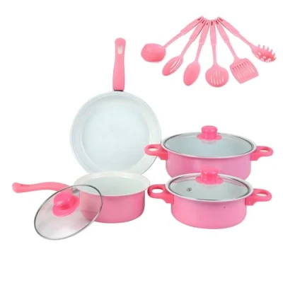 Immagine di WXFKLDJ Rosa, Set di Pentole, Pentole E Padelle da 13 Pezzi con Utensili, Superficie Cottura Antiaderente Resistente Ai Graffi, Senza PFOA, Compatibile Tutti I Fornelli
