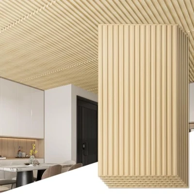 Immagine di Art3d Confezione da 12 pannelli parete 3D a doghe per decorazione di pareti interne, 0,6 x 1,2 m, in PVC, piastrelle decorative soffitti goccia, color rovere
