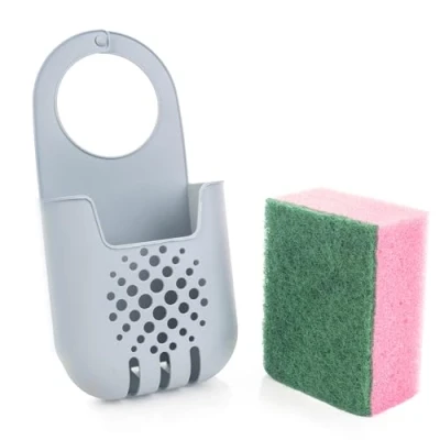Immagine di KADAX Supporto per spugna, scolapiatti cestino sospeso riporre le spugne, scaffale rubinetto, organizer cucina (grigio chiaro)