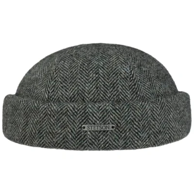 Immagine di Stetson Berretto Docker Lavoy Herringbone Wool Uomo Made in The EU Calotta Beanie Invernale con Risvolto, Docker, Fodera, Chiusura a Strappo Autunno/Inverno Inverno XL (60 61 cm) Grigio Nero