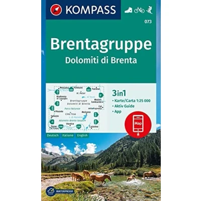 Immagine di Cartina escursionistica n. 073 Dolomiti di Brenta: 3in1 Wanderkarte mit Aktiv Guide inklusive Karte zur offline Verwendung in der KOMPASS App. Fahrradfahren. Skitouren.