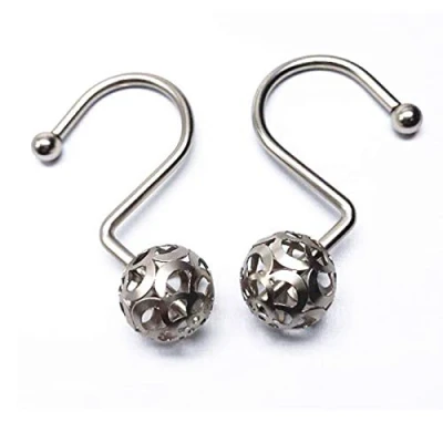 Immagine di ganci per anelli tende da doccia, in metallo cavo antiruggine decorativo acciaio inossidabile argento spogliatoio bagno 12 pezzi/set