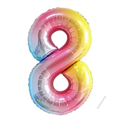 Immagine di Palloncini Compleanno 8 Anni Colori dell&#039;arcobaleno 101 CM Palloncino Numero Decorazioni Vola con l’Elio