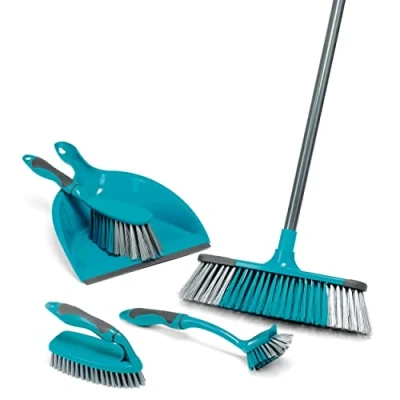 Immagine di Beldray LA024152TQ Kit di pulizia in turchese da 5 pezzi con scopa, paletta e spazzola, scrubber spazzolina per piatti, turchese, prodotti la pulizia, spazzola manico lungo