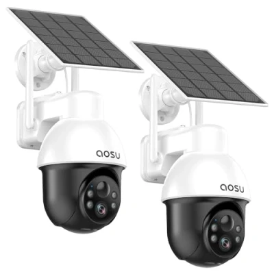 Immagine di AOSU 3K 5MP Telecamera WiFi Esterno Senza Fili, Panorama a 360 PTZ, Batteria di Sicurezza Solare, Rilevamento PIR Persone e Veicoli, Visione Notturna Colori, 2 Vie Audio, Pz