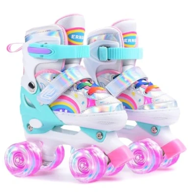 Immagine di ERNAN pattini a Rotelle regolabili. patini bambini 4 ruote luminosi per ragazze e ragazzi. Comodi ideali principianti (Pink, M)