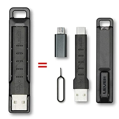 Immagine di Kit di cavi 2 in 1 portachiavi USB ricarica e cavo dati, a C + adattatore micro USB, include custodia per il trasporto strumento scheda SIM.