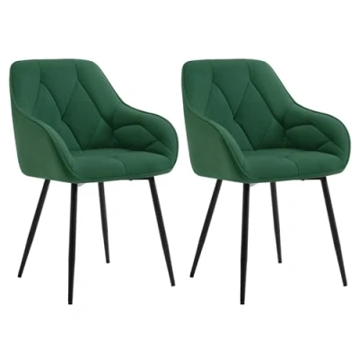 Immagine di WOLTU Set di 2 Sedie da Pranzo con Braccioli e Schienale, Cucina Moderna in Velluto, Poltrone Salotto Gambe Metallo, ergonomiche per Ufficio, Bar, Verde Scuro, EZS02dgn