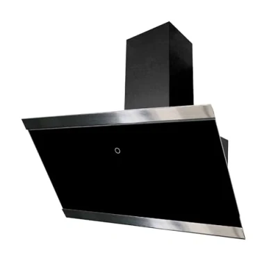 Immagine di Respekta Cappa Isola senza / inclinata 90 cm Paralume in vetro con cornice acciaio inox nero Funzione di scarico e ricircolo d&#039;aria CH89090S A++ 3959 dB