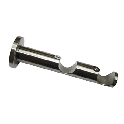 Immagine di Gardinia Supporto Combinato per bastoni Tende Ø 25/25 mm, Due Vie, Aperto, Linea Windsor, Effetto Acciaio Inox, 8/6 cm