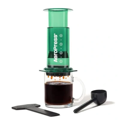 Immagine di AeroPress Clear Verde Macchina per Caffè 3 in 1: combina French Press e stile Espresso corposo senza amarezza Piccola caffettiera portatile viaggio campeggio,