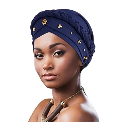 Immagine di DRESHOW Donna Africane Turbante Pre Legato Copricapo a treccia Testa Avvolge Cappello Boho Chemio Cap Elastico Annodato Berretto